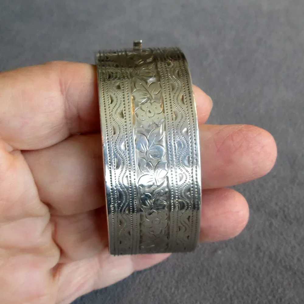 Antique English Sterling Silver Bangle Bracelet - image 2