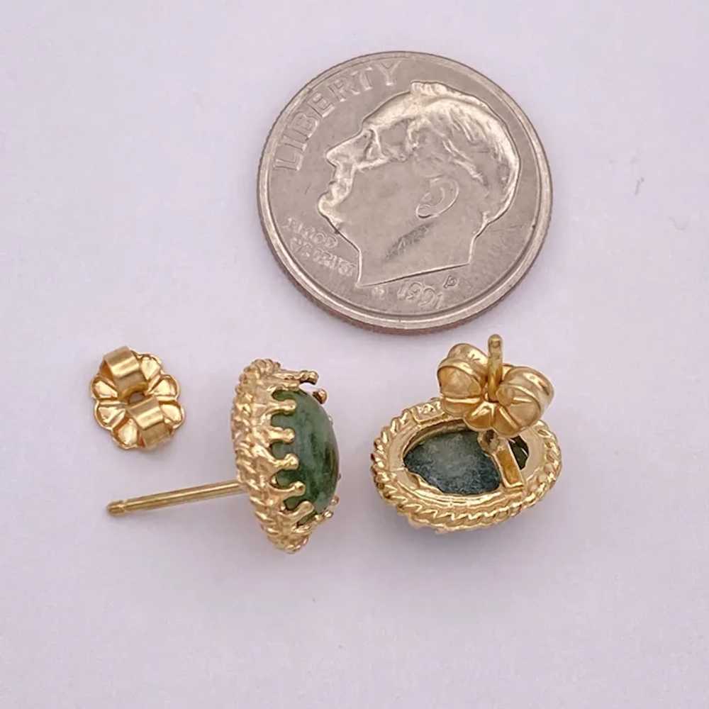 Jade Cabochon Vintage Stud Earrings 14K Gold - image 4