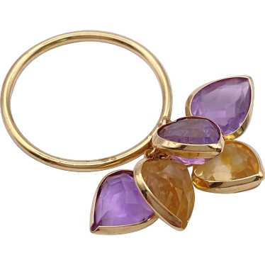 Amethyst and Citrine Heart Charm Ring 14K Gold 8.4