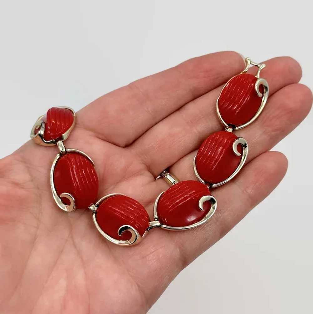 Vintage Bracelet, Red, Thermoset, Gold Tone, 50s,… - image 2