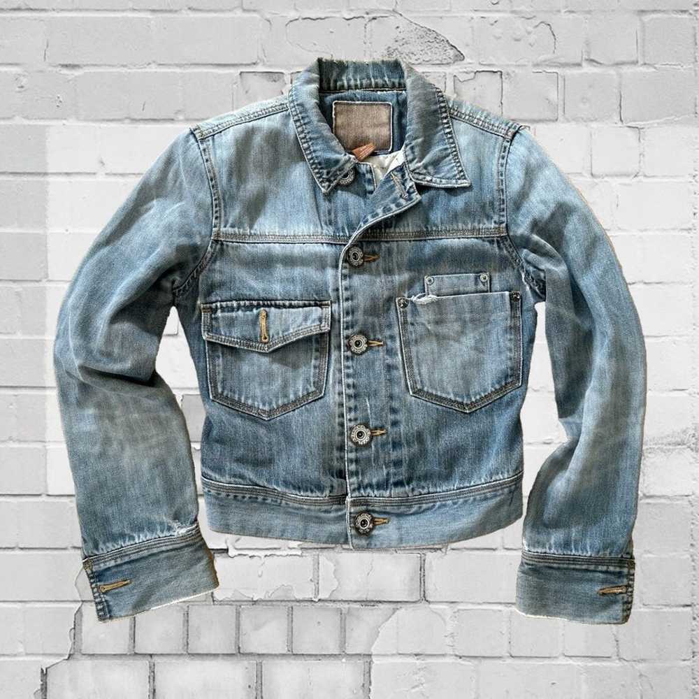 ARIZONA Crop Trucker Jacket Distressed Blue Denim… - image 1