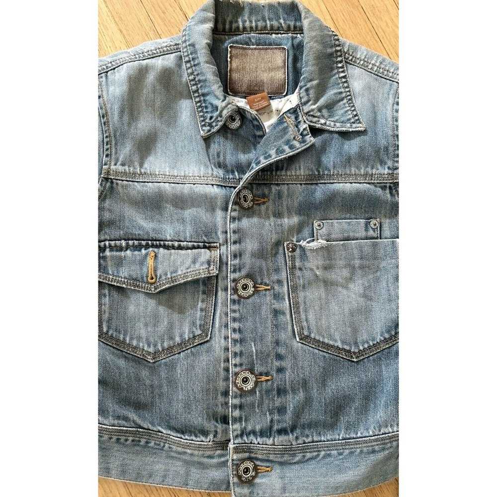 ARIZONA Crop Trucker Jacket Distressed Blue Denim… - image 3