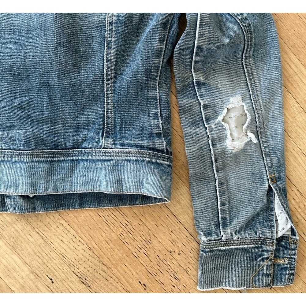 ARIZONA Crop Trucker Jacket Distressed Blue Denim… - image 7