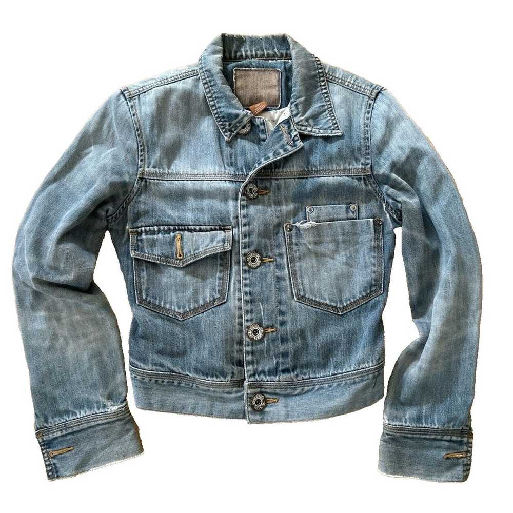 ARIZONA Crop Trucker Jacket Distressed Blue Denim… - image 9