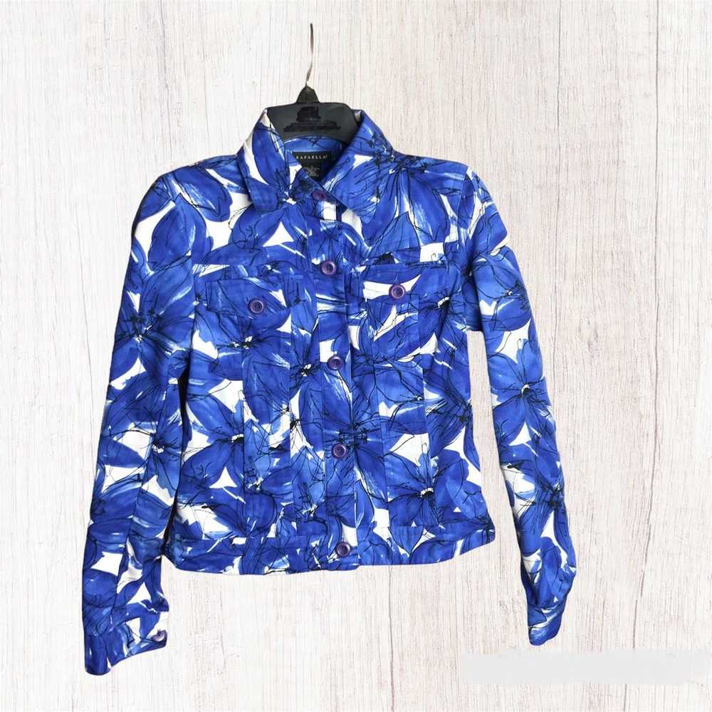 Rafaella White, Blue, BLack Floral Jean Jacket Wm… - image 1