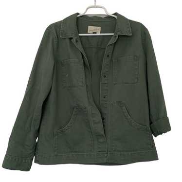 DENIM UTILITY JACKET ARMY GREEN POCKETS - image 1