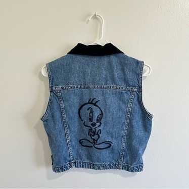 Warner Bros Tweety Bird denim vest velvet accents… - image 1