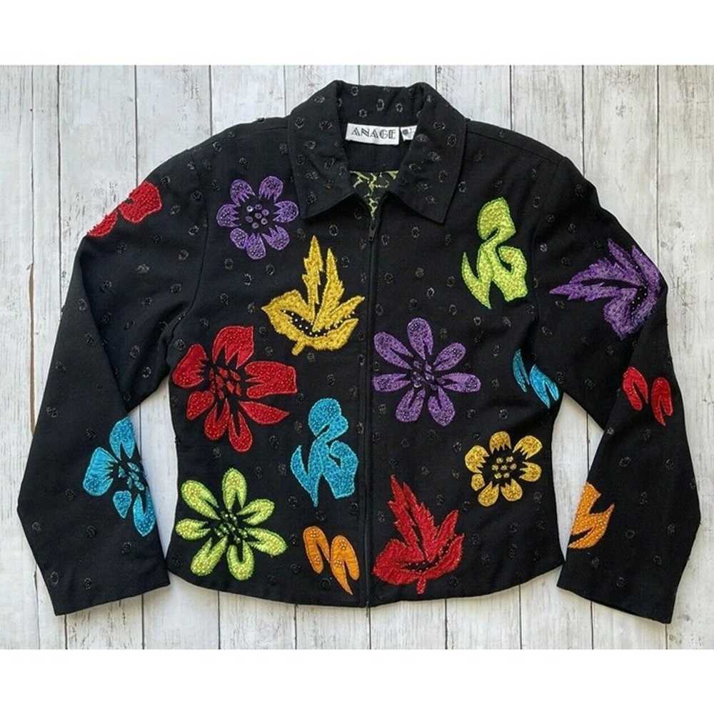 Anage Jacket Women's Small Black Vintage Floral B… - image 1