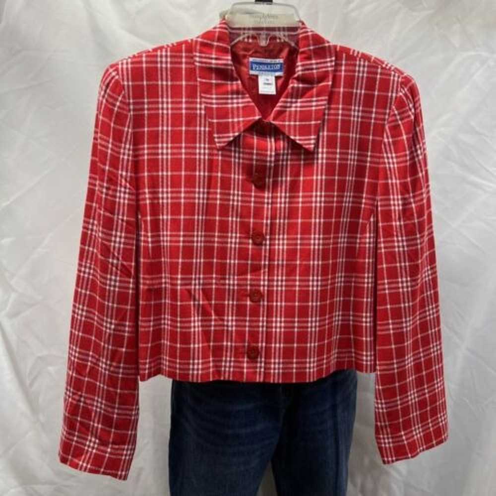 Pendleton ~ Vintage 90s Red & White Plaid Cropped… - image 5