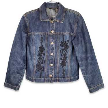 CHICOS Women's Denim Jean Embroidered Jean Jacket