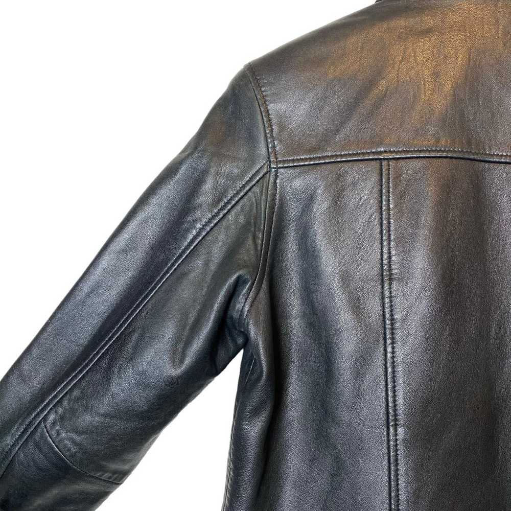 Vintage Express Black Leather Jacket Button Front… - image 10