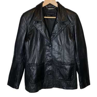 Vintage Express Black Leather Jacket Button Front… - image 1