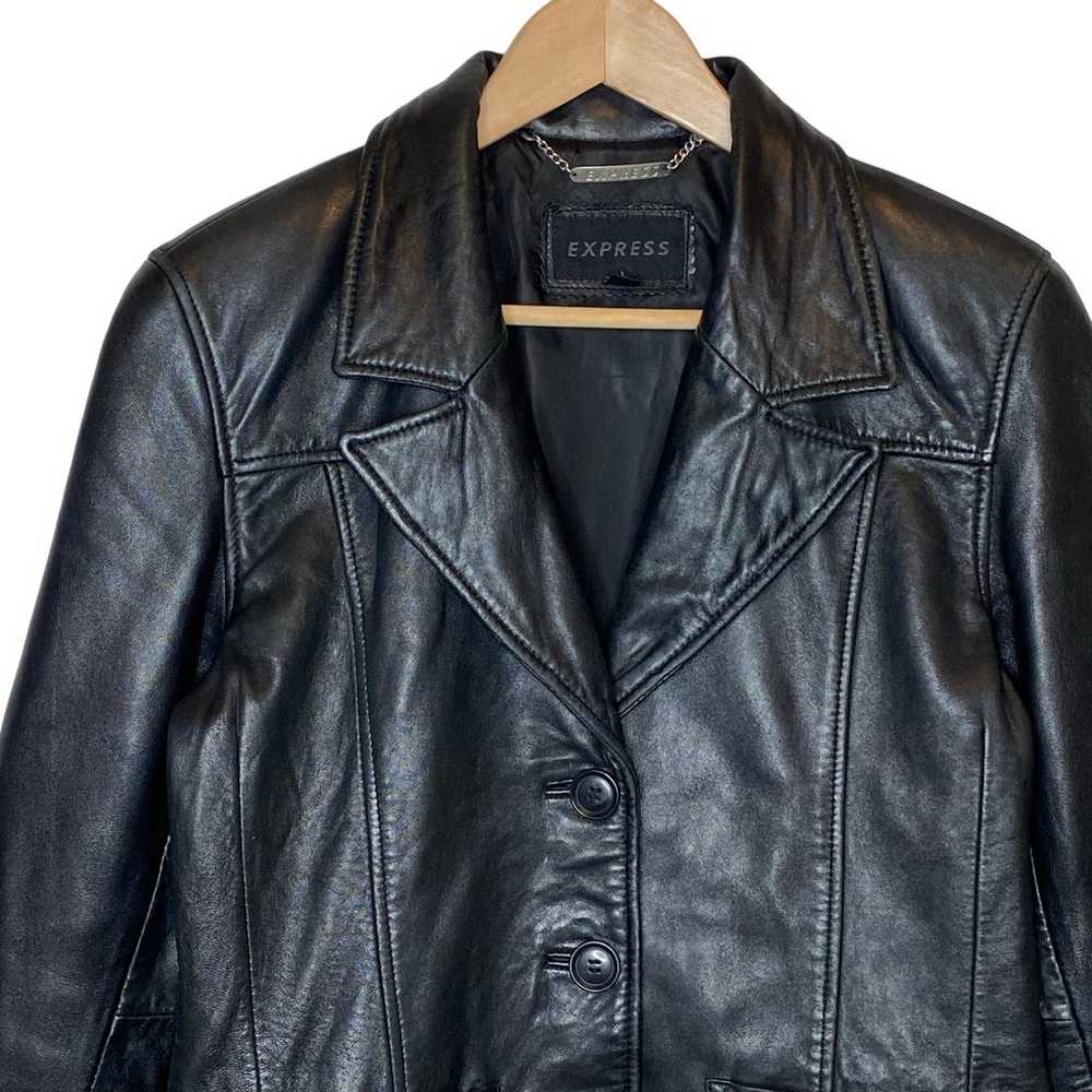 Vintage Express Black Leather Jacket Button Front… - image 2