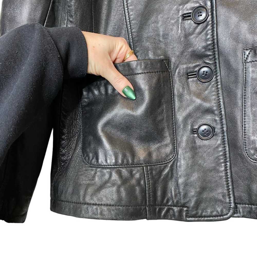 Vintage Express Black Leather Jacket Button Front… - image 5