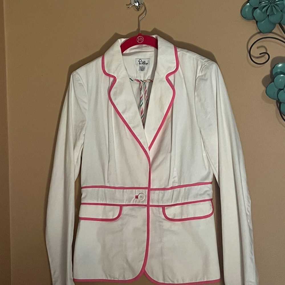 Lilly Pulitzer White & Pink Janice Jacket Blazer … - image 1