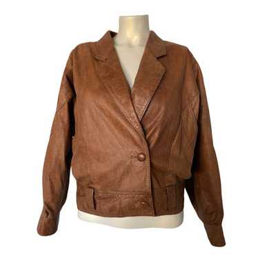 VTG Cowboy Leather Bomber Jacket Brown - image 1