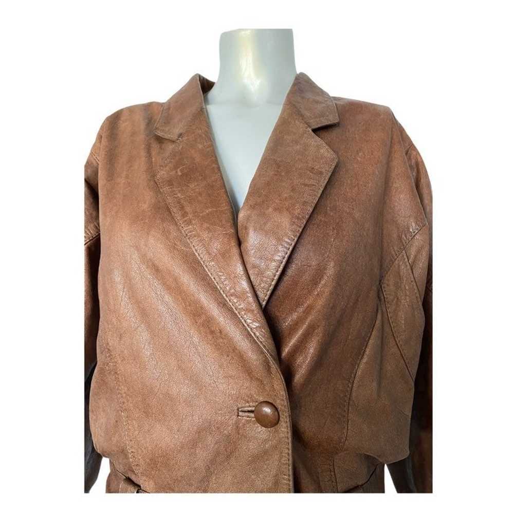 VTG Cowboy Leather Bomber Jacket Brown - image 2