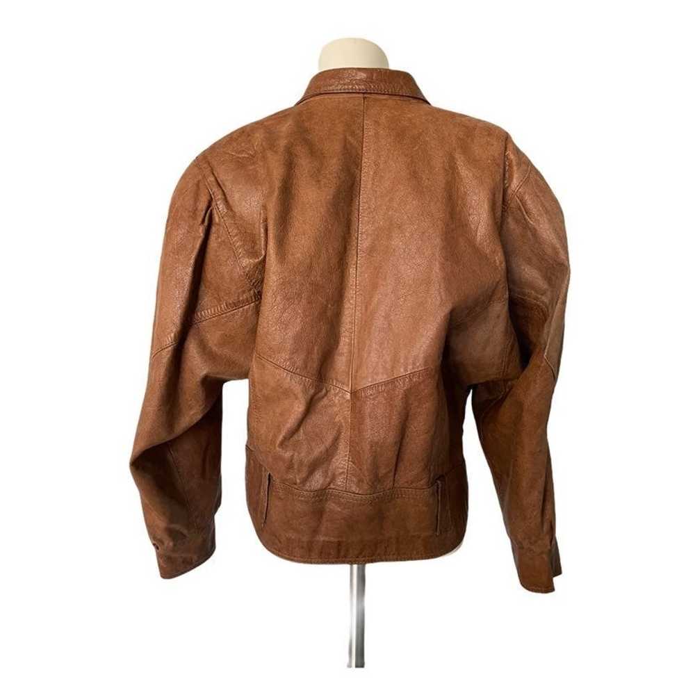 VTG Cowboy Leather Bomber Jacket Brown - image 7