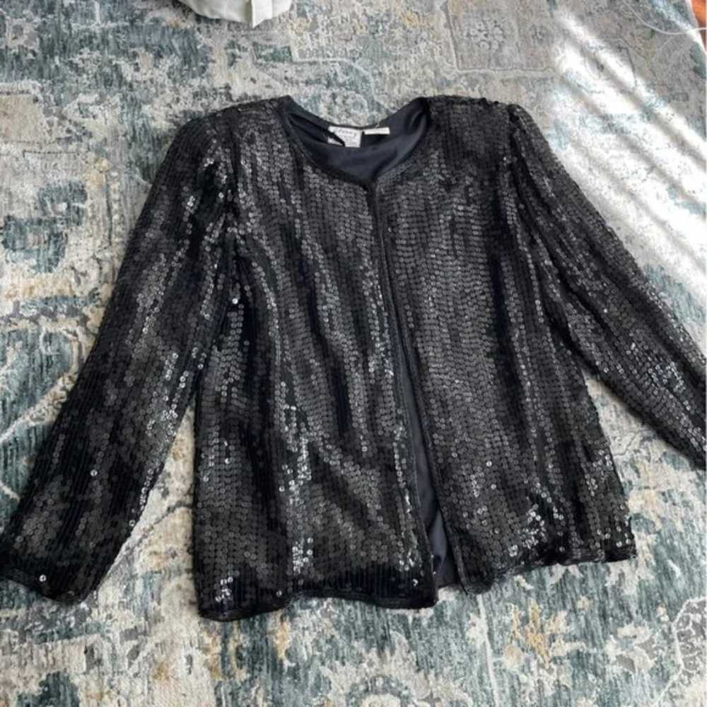 Vintage Stenay 100% silk black sequin jacket size… - image 10