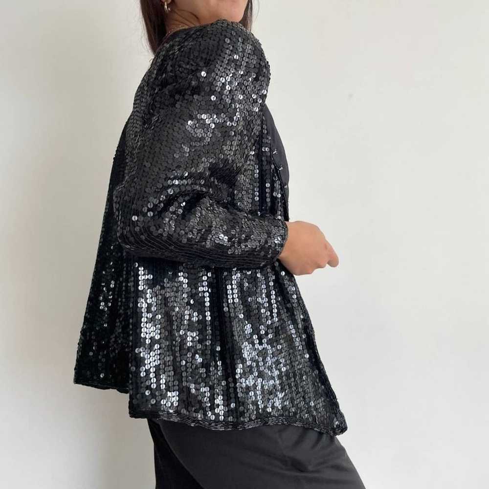 Vintage Stenay 100% silk black sequin jacket size… - image 5