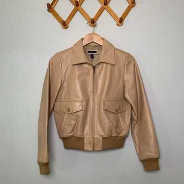 Women’s Vintage Gap Y2K Tan Leather Bomber Jacket… - image 1