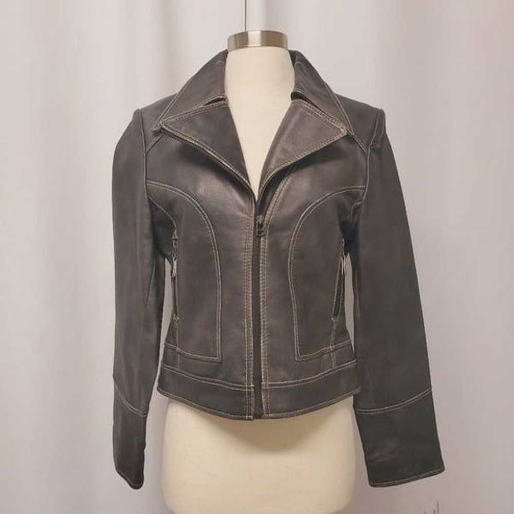 Vintage 90s y2k R&O Black Gray Leather Distressed… - image 1