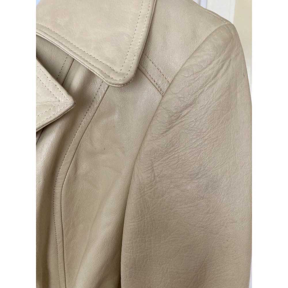 Vintage 70s Light Beige Leather Long Trench Coat … - image 11