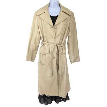 Vintage 70s Light Beige Leather Long Trench Coat … - image 1