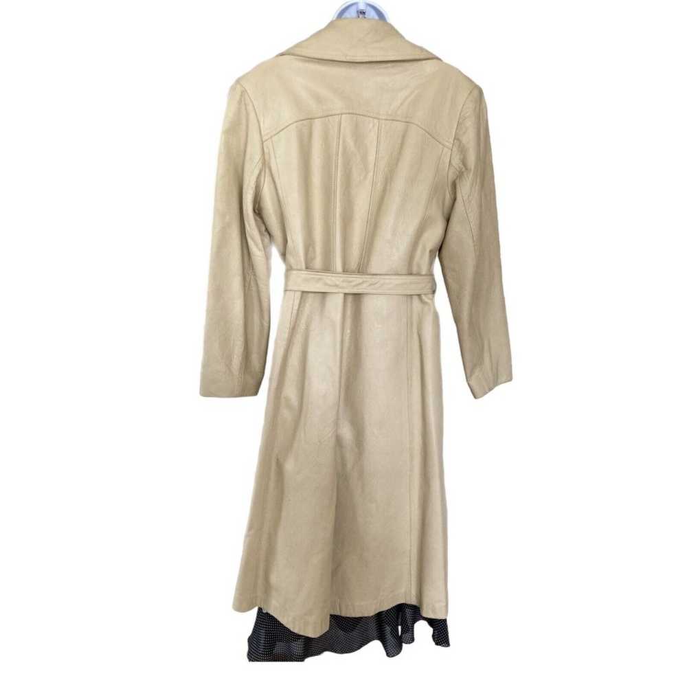 Vintage 70s Light Beige Leather Long Trench Coat … - image 5