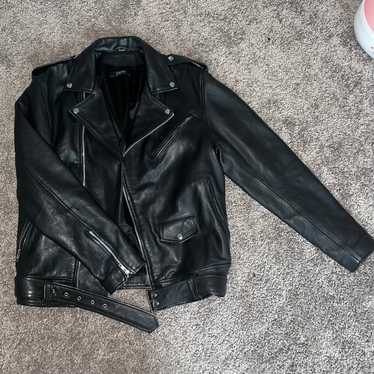 Biker Black Cow Leather Jacket Vintage - image 1