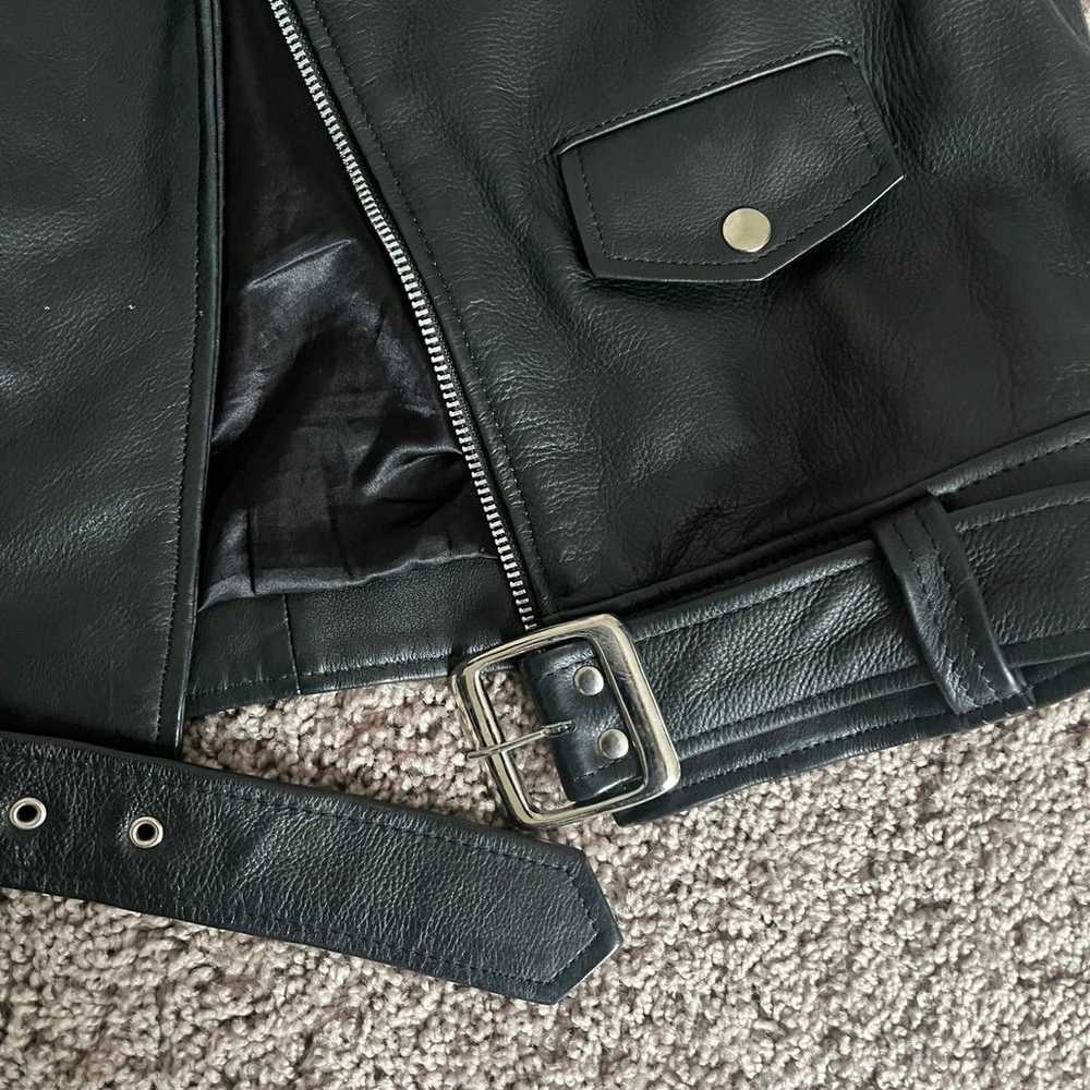 Biker Black Cow Leather Jacket Vintage - image 3