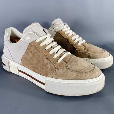 Eleventy Beige Cream Perforated Suede Sneakers