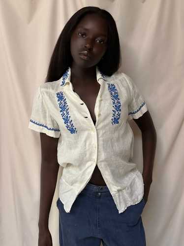 Vintage 1940’s Heavy Linen Embroidered Top