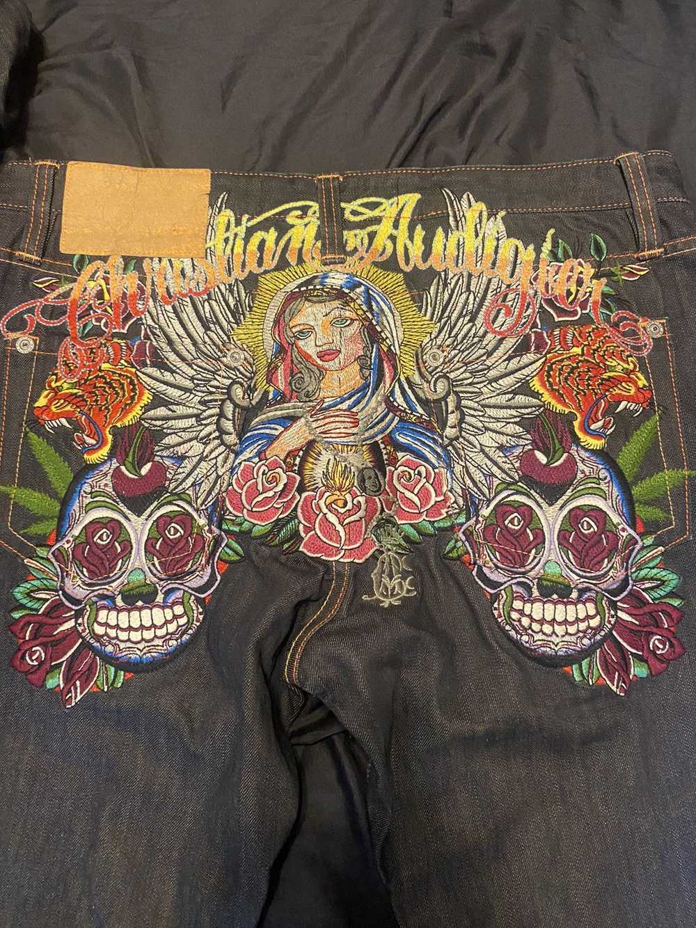 Christian Audigier Rare Virgin Mary jeans size 38 - image 1