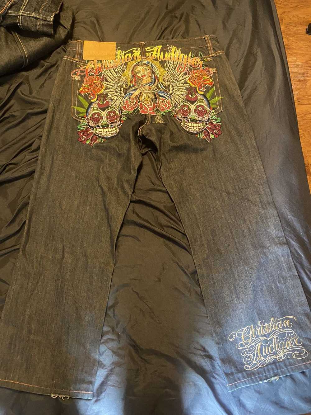 Christian Audigier Rare Virgin Mary jeans size 38 - image 2