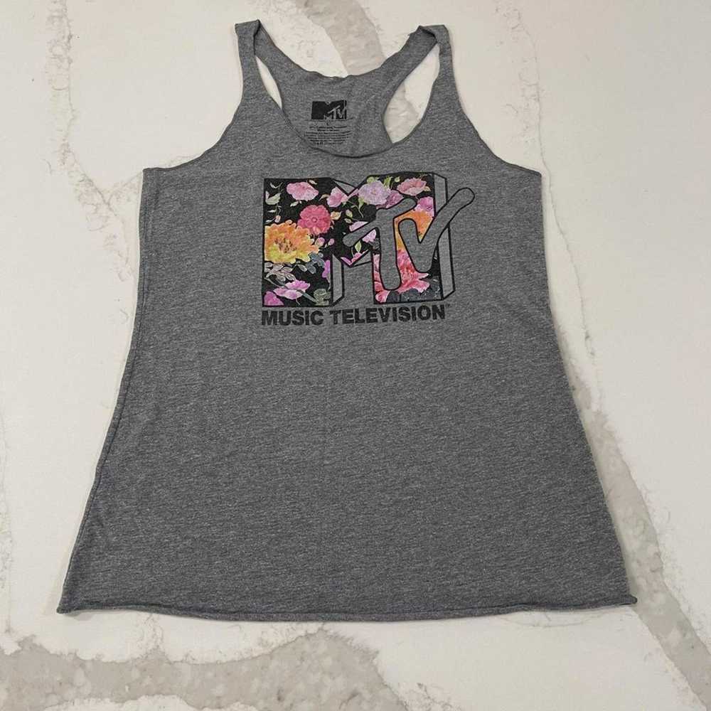 Mtv MTV Music Television Flower Logo Gray Tank To… - image 1