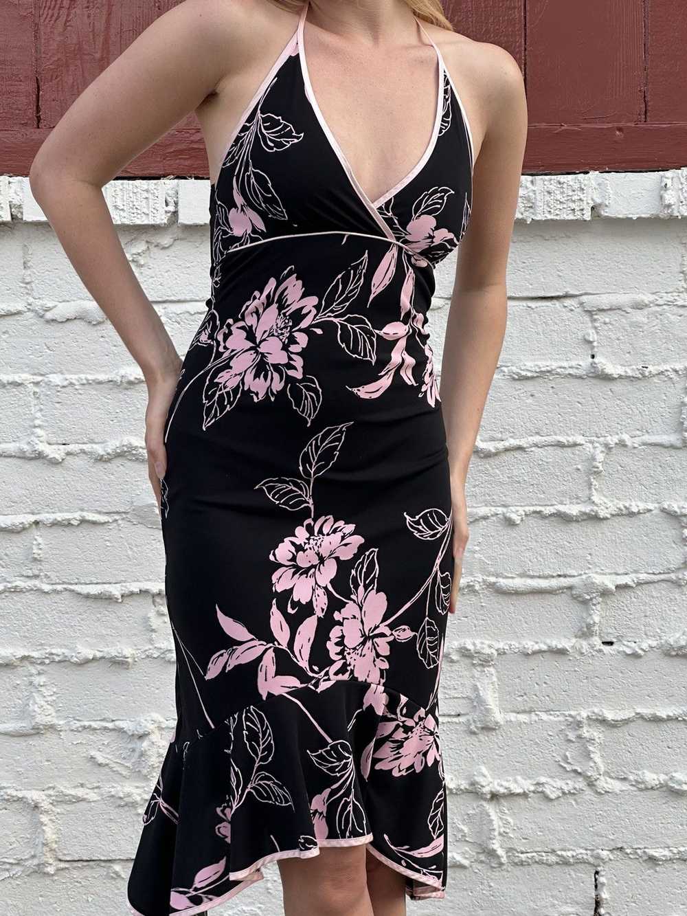 Vintage Y2k Black Floral Halter Dress - image 5