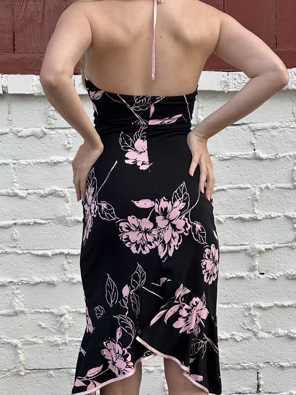 Vintage Y2k Black Floral Halter Dress - image 6