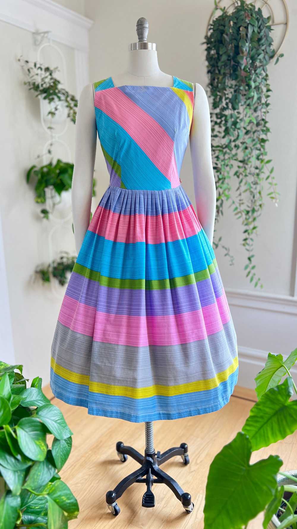 1950s Colorful Striped Cotton Sundress | medium - image 1