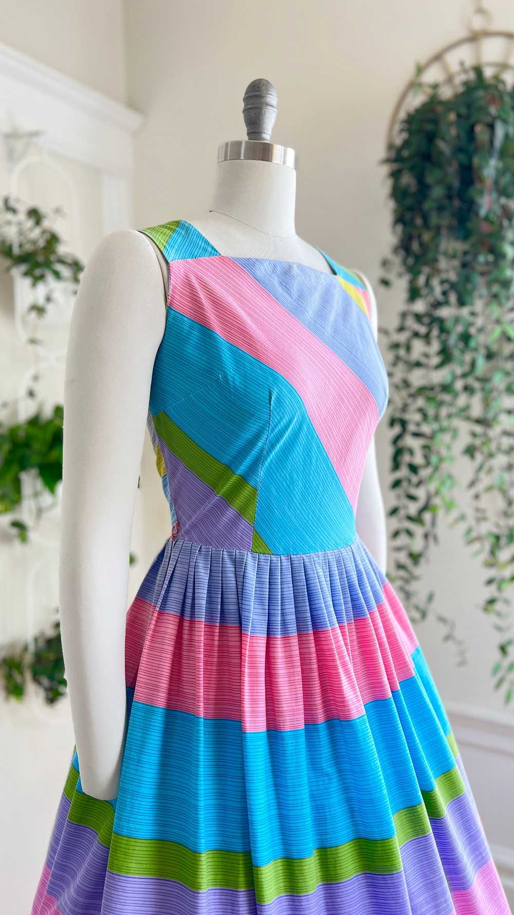 1950s Colorful Striped Cotton Sundress | medium - image 2