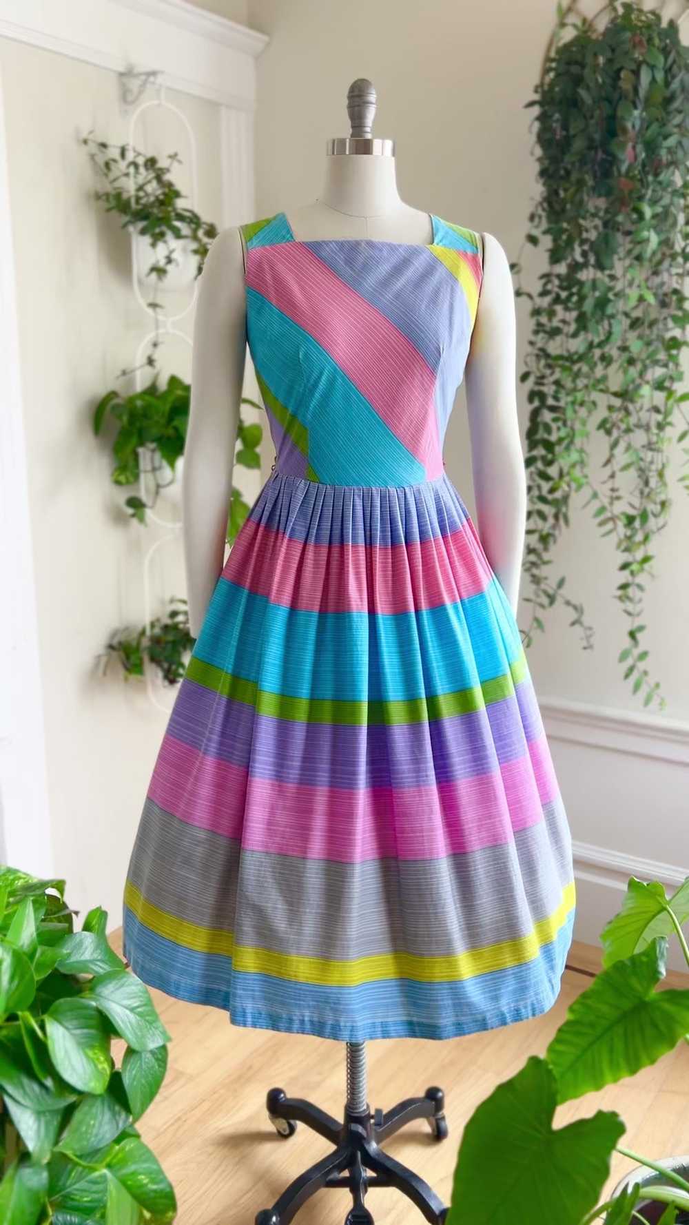 1950s Colorful Striped Cotton Sundress | medium - image 3