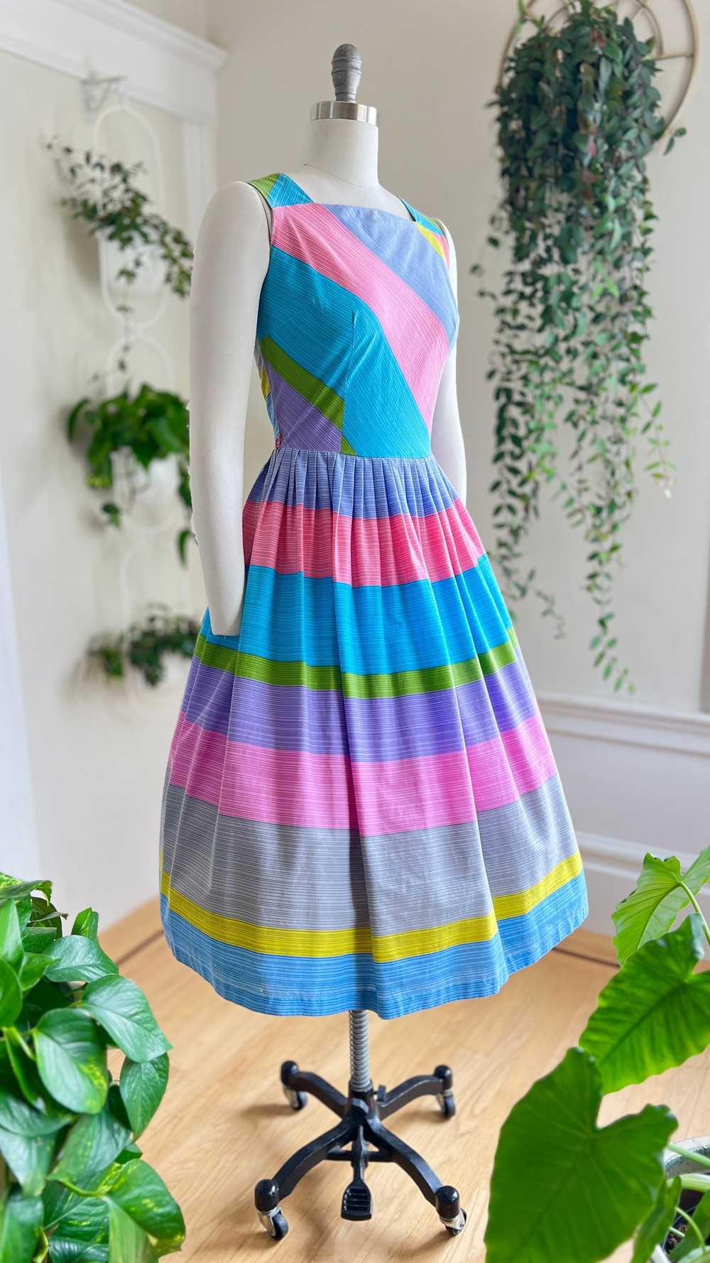 1950s Colorful Striped Cotton Sundress | medium - image 4