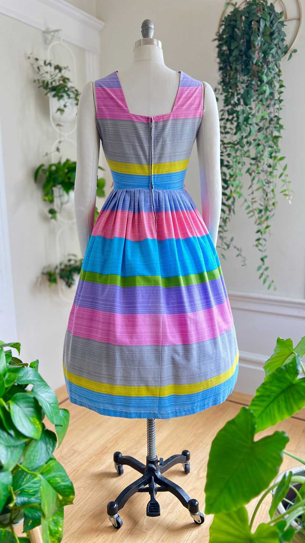 1950s Colorful Striped Cotton Sundress | medium - image 5