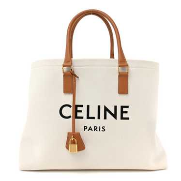 CELINE Canvas Calfskin Logo Print Horizontal Cabas