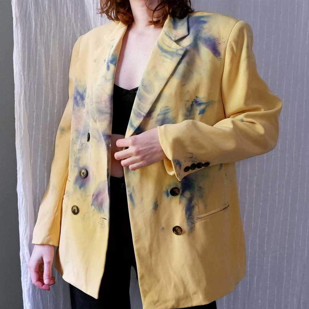 Evan-Picone 80's yellow silk hand dyed blazer (M/… - image 1