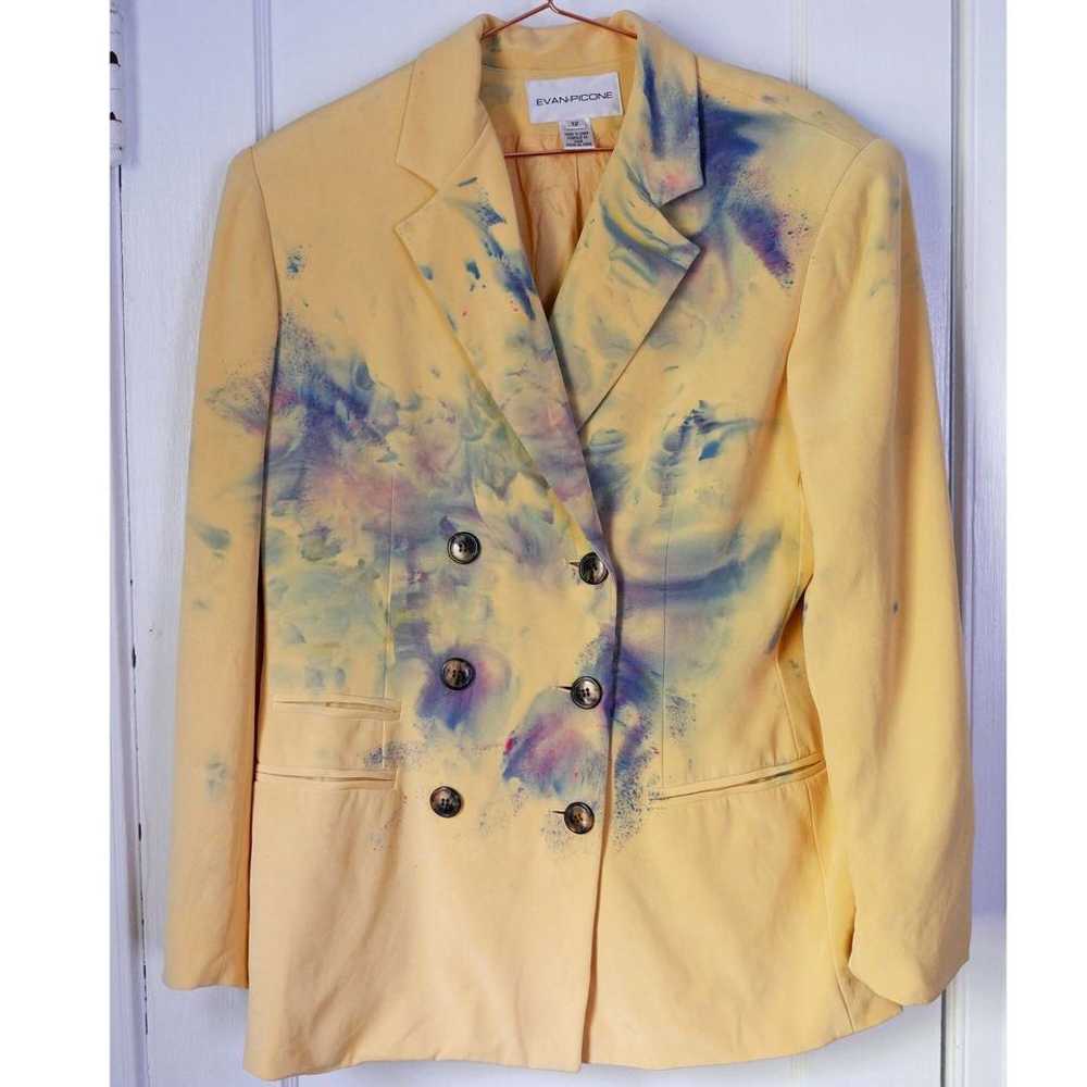 Evan-Picone 80's yellow silk hand dyed blazer (M/… - image 3