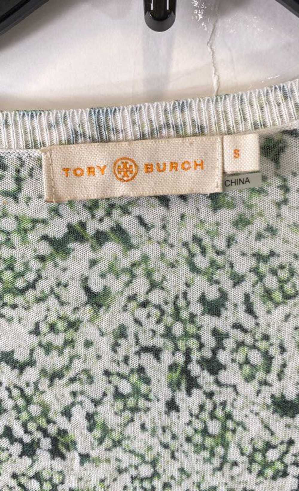 Tory Burch Womens White Green Knit Floral 3/4 Sle… - image 3