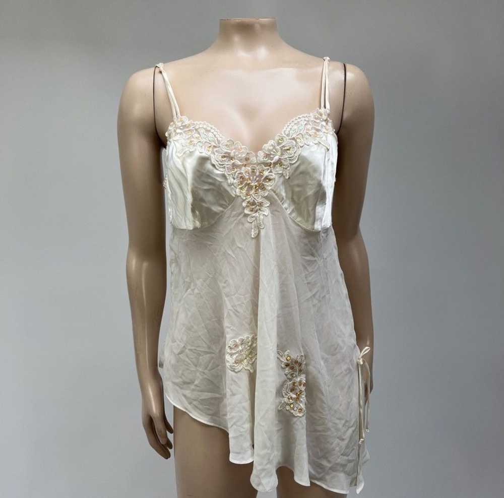 Vintage Ivory Satin Sequined Camisole - image 1