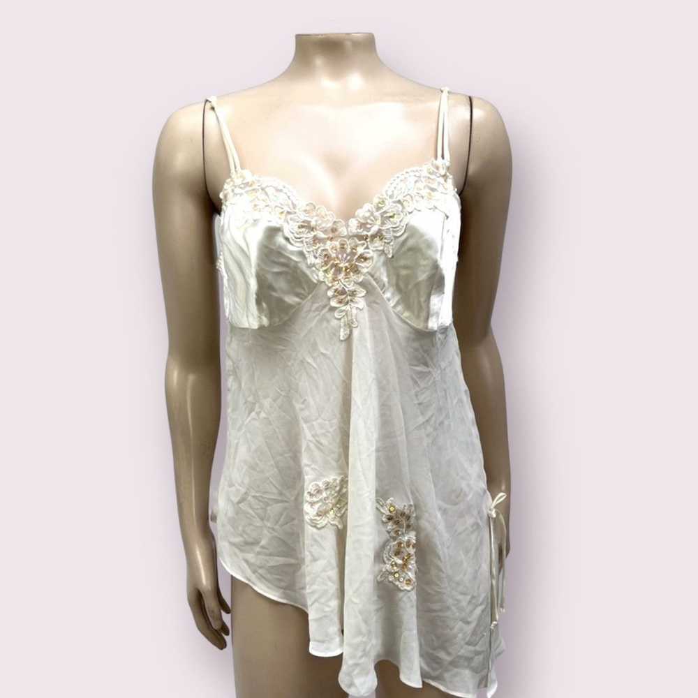 Vintage Ivory Satin Sequined Camisole - image 6