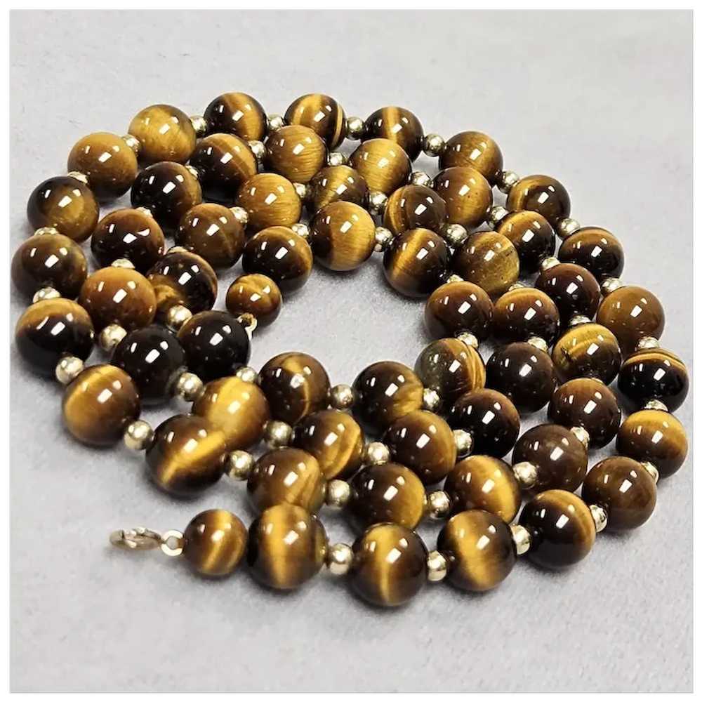 Vintage Tiger's-Eye Bead & 14K Gold Bead Matinee … - image 10